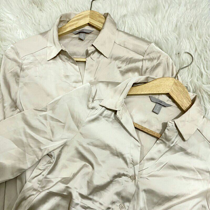 H&amp;M Blouse Satin V - Neck Strech  Blouse Kemeja Banyak Warna | Kemeja Wanita Original Branded