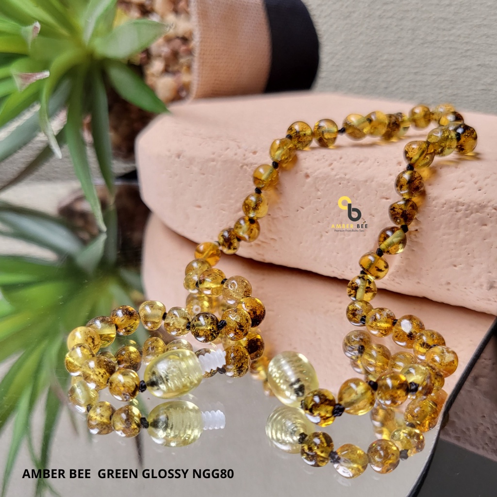 AMBERBEE Set Kalung Gelang Amber Lithuania Bayi &amp; Anak Tumbuh Gigi Premium Glossy Green SNBGG80125