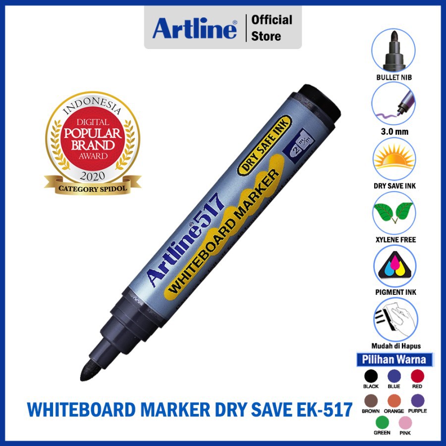 

SPIDOL ARTLINE NON PERMANENT ELECTRONIC WHITEBOARD MARKER 3.0mm EK-517 DRY SAFE