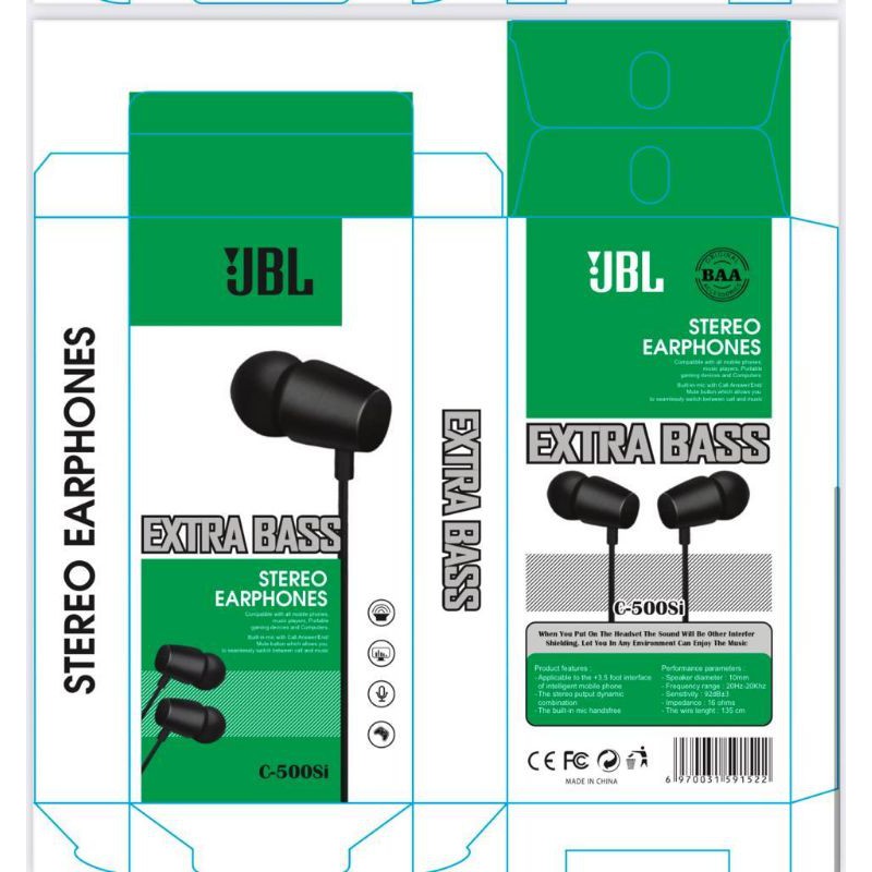 HEADSET HANDSFREE EARPHONE MERK JBL C100Si C-100Si C200Si C-200Si C500Si C-500Si EXTRA BASS