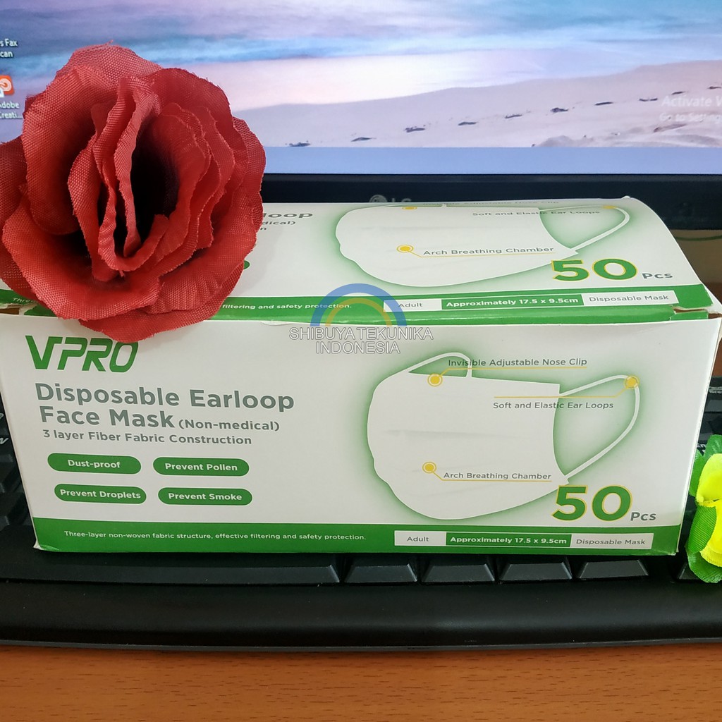 Masker 3 ply disposable isi 50 pcs / masker earloop / masker vpro / facemask 3 ply / surgical mask