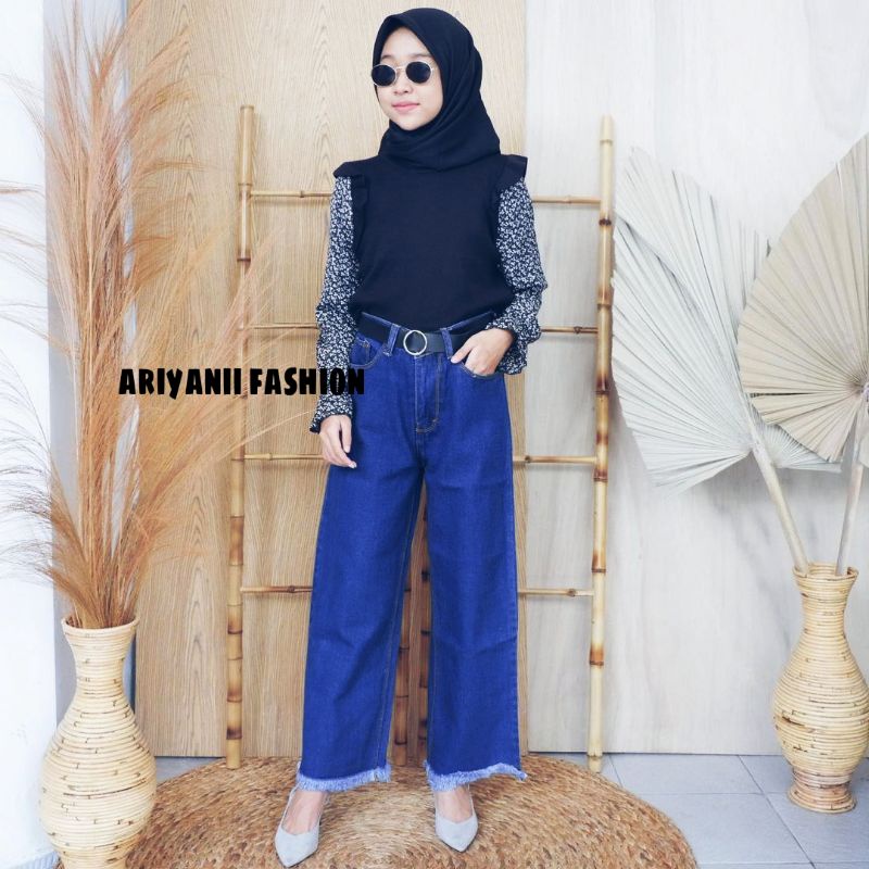 CELANA KULOT JEANS RAWIS WANITA CELANA JINS HIGH WAIST DENIM CEWEK CULLOTE Murah