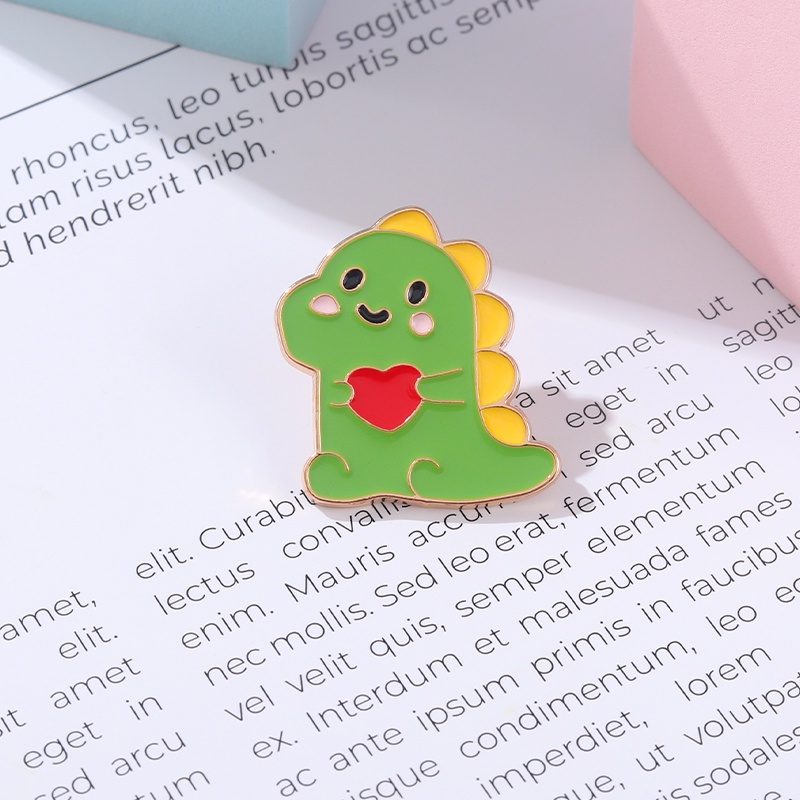 Bros Pin Enamel Bentuk Kartun Hewan Dinosaurus Warna Hijau Untuk Hadiah