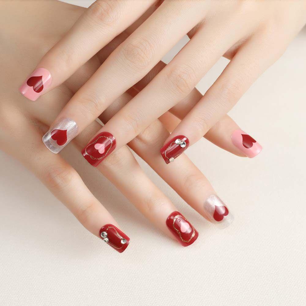 AUGUSTINA Agustina Kuku Palsu 24 Pcs/set Lucu Tekan Pada Kuku DIY Nail Art Manicure Rhinestone Nail Extension