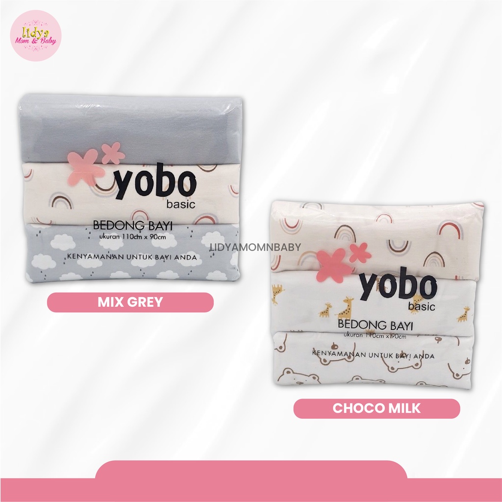 Bedong Bayi Persegi Panjang Classic Baby Swaddle Yobo By Babyu Bahan Kaos Lembut 1 Paket Isi 3 MIX  By Lidyamomnbaby