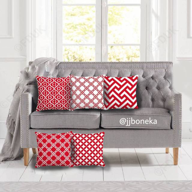 BANTAL SOFA PRINT MOTIF ABSTRAK MERAH PUTIH 40X40 CM