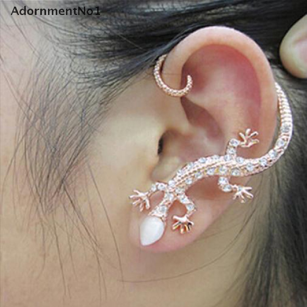 (AdornmentNo1) 1pc Anting Tusuk Desain Cicak Hias Kristal / Berlian Imitasi Gaya Mewah Untuk Wanita