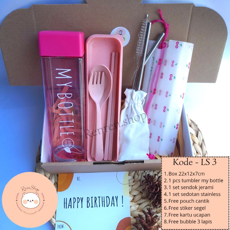 Renrenshop - Gift box ulang tahun cewek kado ultah murah hampers tumbler hampers botol