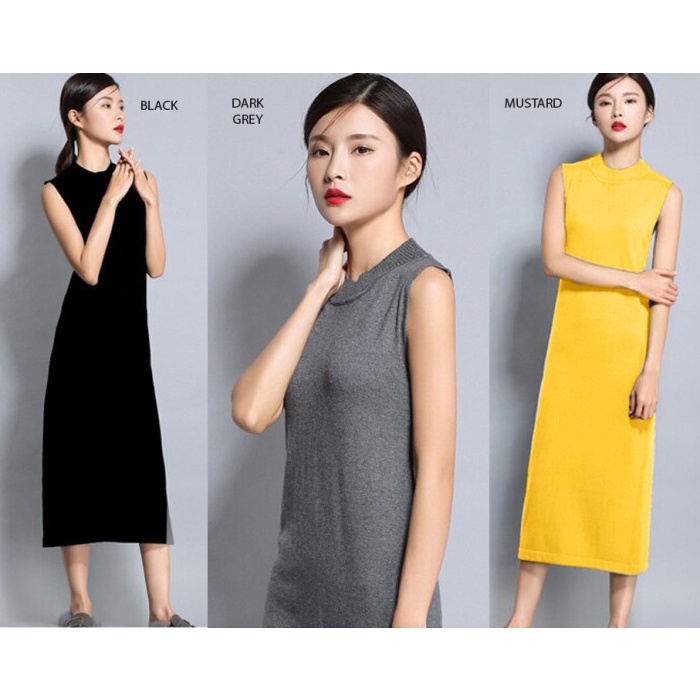 Sleeveless Knit Midi Dress - BLACK(N2Q7) midi dress premium TERMURAH MIDI DRESS MOTIF VIRAL Gamis Mu