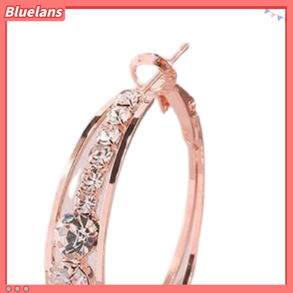 1 Pasang Anting Hoop Berlian Imitasi Bentuk Lingkaran Warna Rose Gold Untuk Wanita