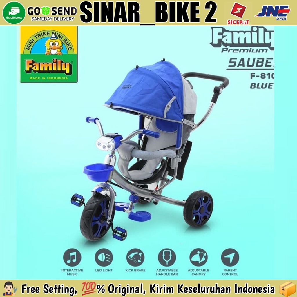 Sepeda Anak Roda Tiga Family F-8101 Sponge Safety Guard Tongkat Dorong Tricycle