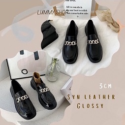 LUMMYSHOP SEPATU WANITA UNITY CHAIN LOAFERS BLACK IMPORT PREMIUM