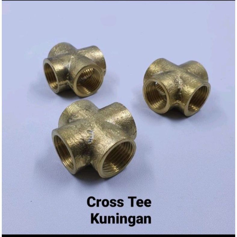 FITTING KUNINGAN TEE 1/2" Inch 4 Way Cross untuk Sambungan