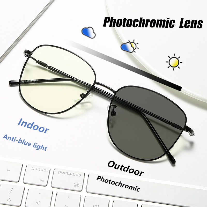 Kacamata Anti Radiasi Photochromic Bingkai Persegi Bahan Alloy Untuk Pria / Wanita