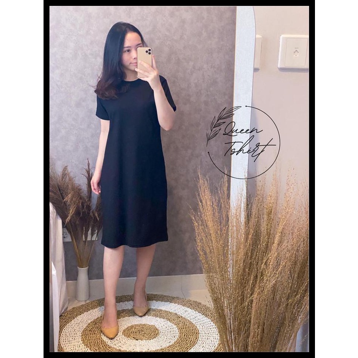 Jual Dress Wanita Midi Polos Bahan Katun Dress Polos Korea Cotton - Hitam, Xl