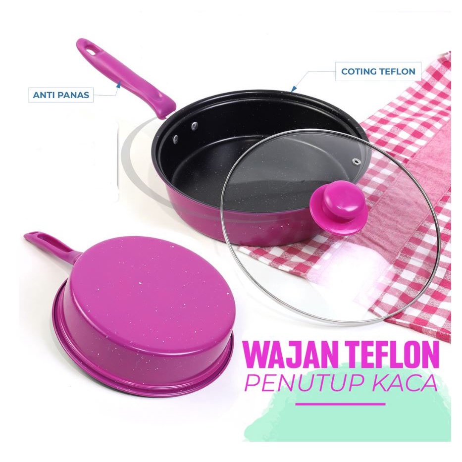 PANCI WARNA TEFLON WARNA BIJIAN PLUS TUTUP KACA