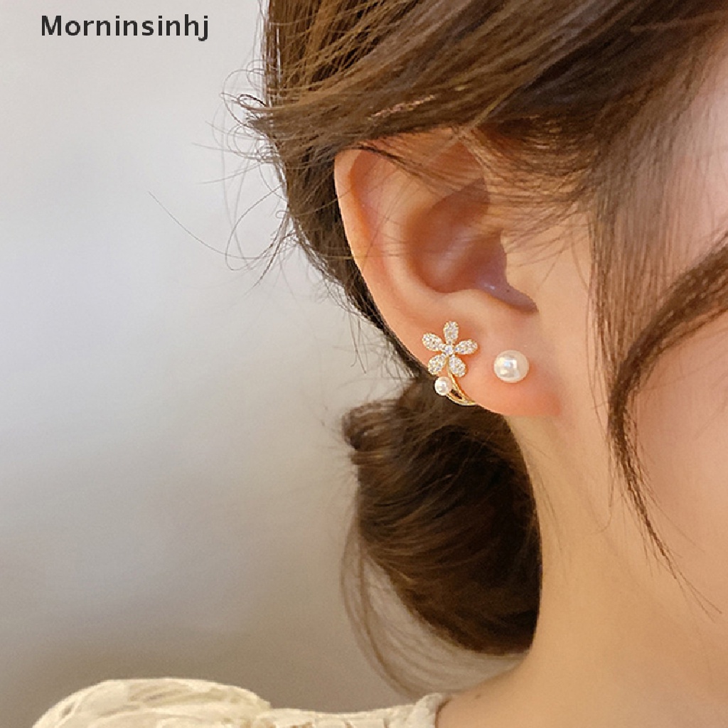 Mornin Anting Tusuk Bunga Mutiara Imitasi Mewah Gaya Korea/Fashion Wanita Perhiasan Elegan Ornamen Pernikahan id