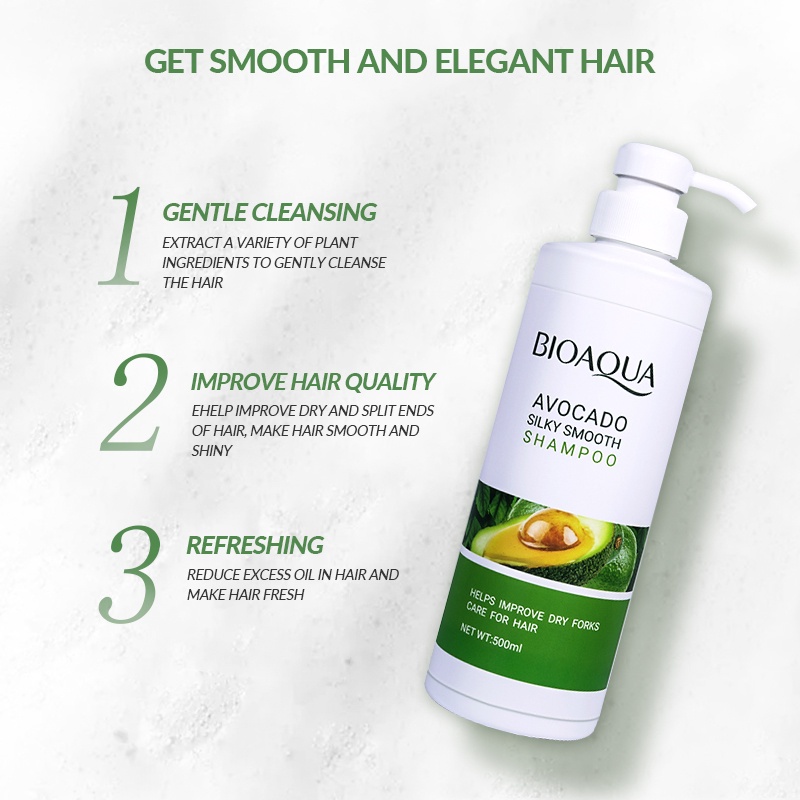 BIOAQUA AVOCADO SILKY SMOOTH SHAMPOO 500ML | AVOCADO SUPPLE SILKY HAIR FILM 250ML