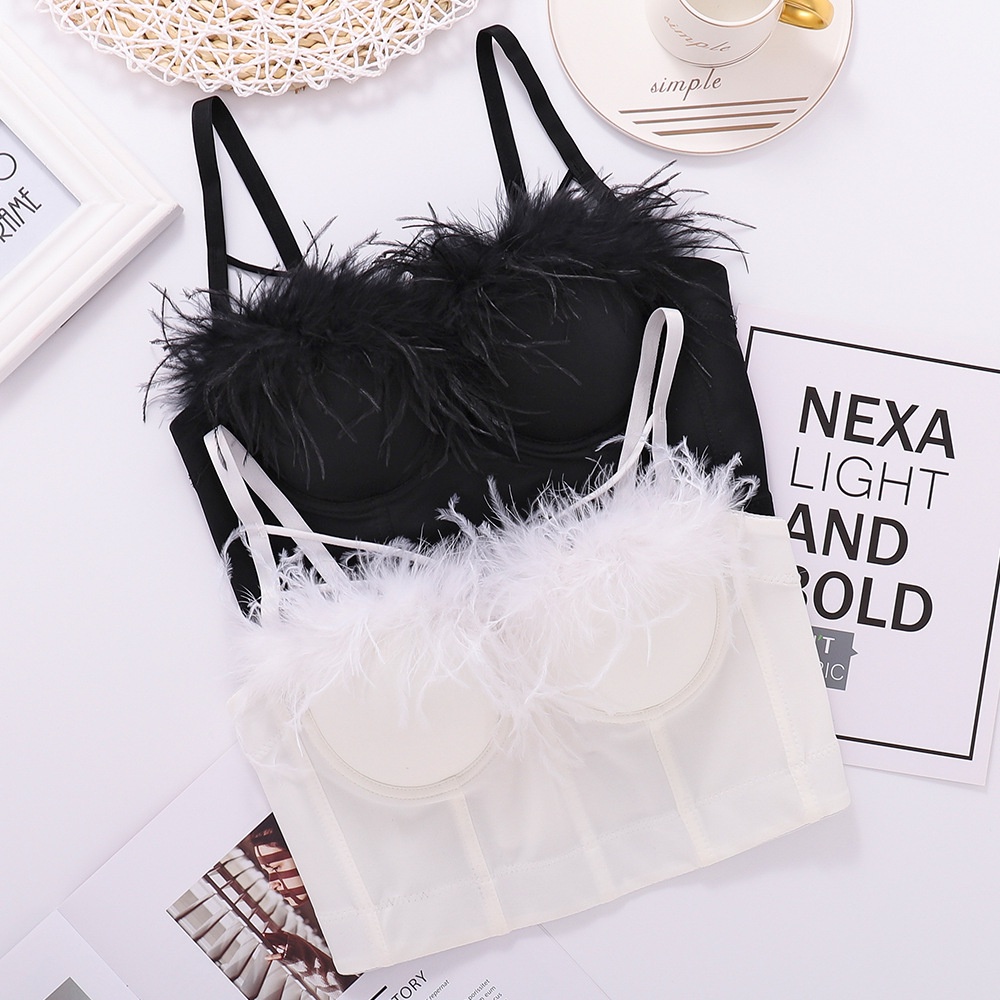 Baru Wanita Bulu Kamisol Pakaian Dalam Sexy Backless Dipotong Tabung Atas Korset Fashion Bustier Bra