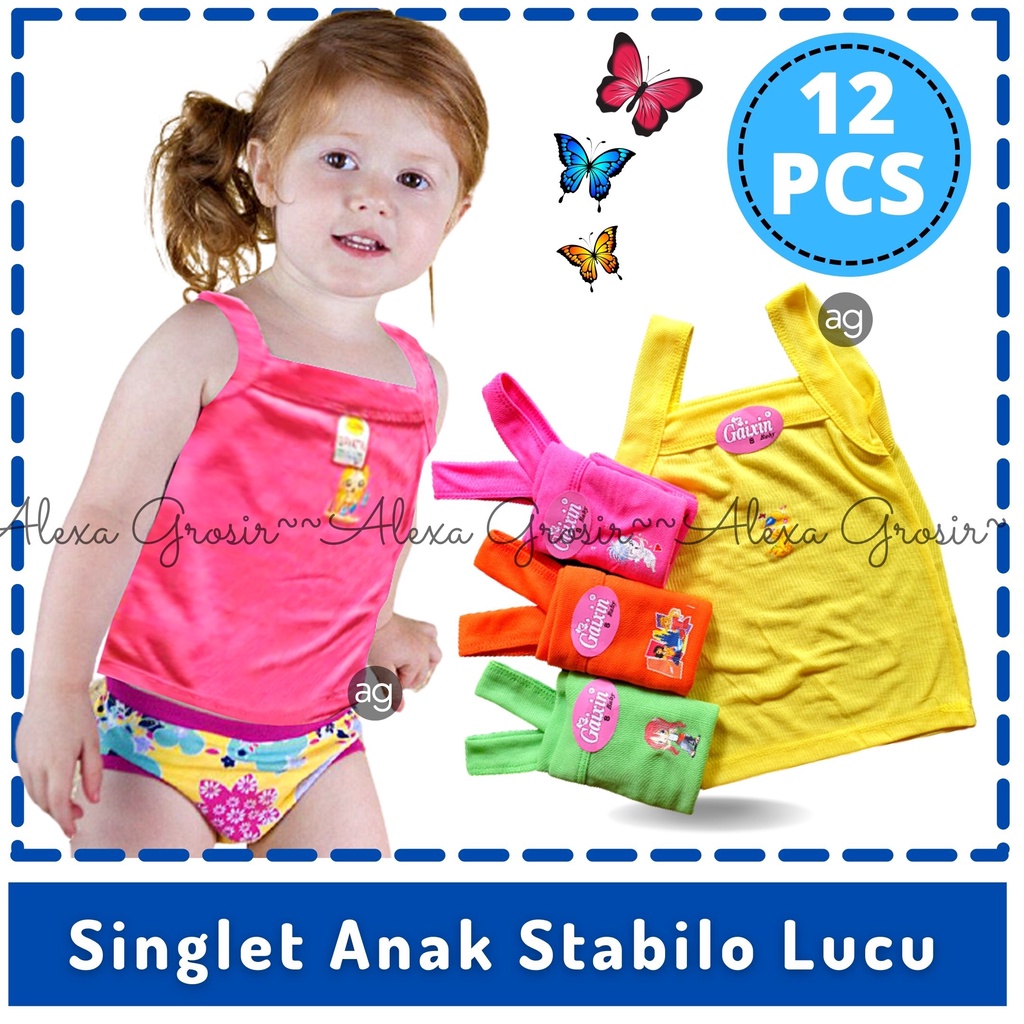 12PCS  KAOS DALAM STABILO ANAK CEWEK S M L XL BAHAN FULL KATUN SANGAT LEMBUT ADEM DIPAKAI