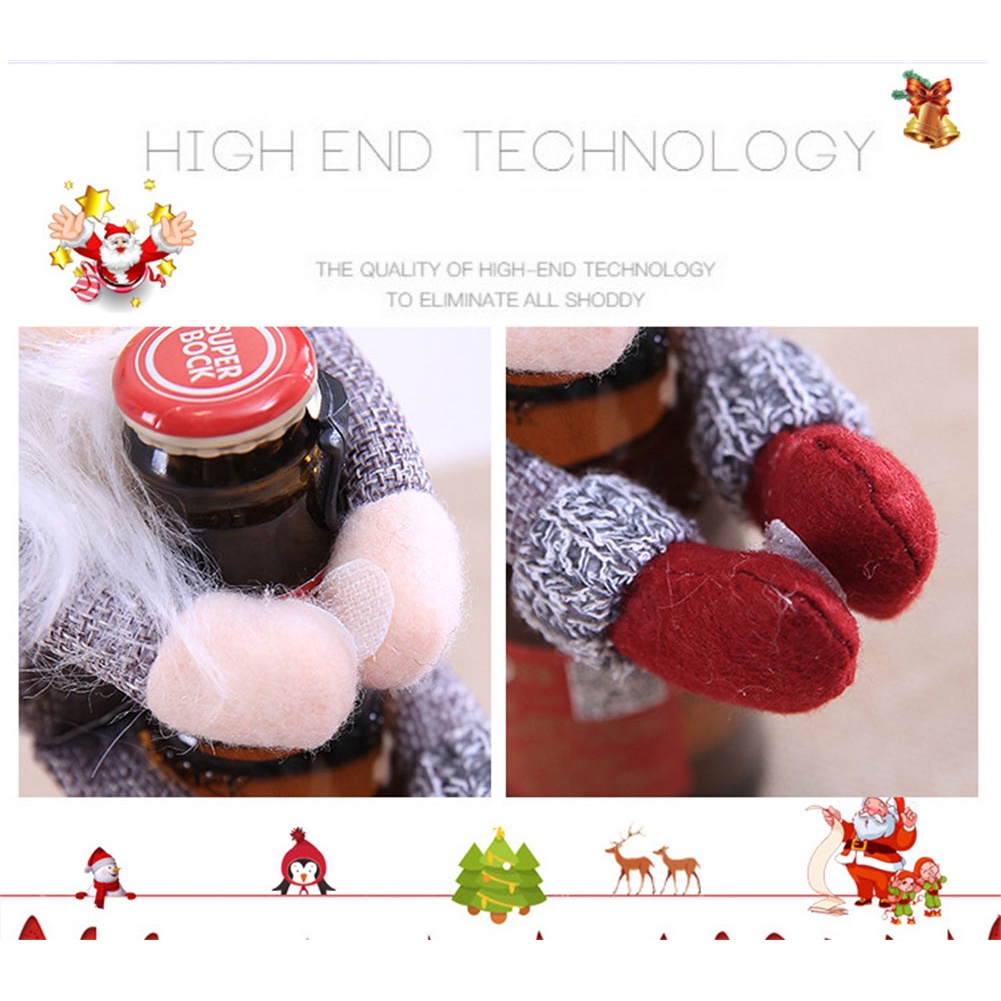 Set Botol Champagne Wine Desain Santa Claus Hug Pose Untuk Dekorasi Natal