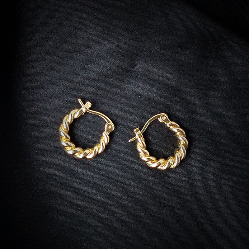 [ACKER] 18K Anting Hoop Putar Kecil berlapis emas Mode Sederhana Anting Tindik Lingkaran Benang Untuk Wanita