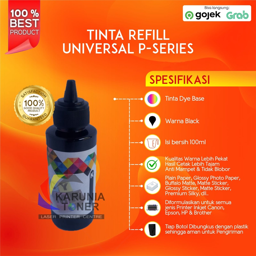 Tinta Universal P SERIES Ink DYE Base Korea Tutup Kerucut 100ml AMAN DI HEAD PRINTER