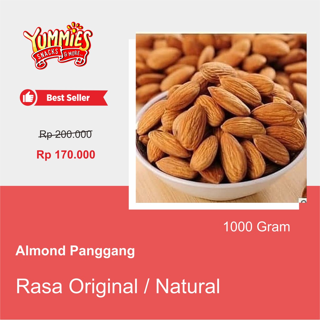 

Kacang Almond Panggang Kupas Natural 1000gram/1Kg