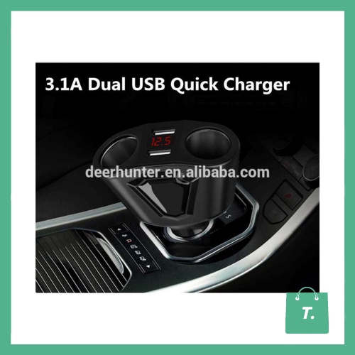 Charger Mobil Voltage  3.1A 2 Port Socket dan 2 Cigarette Socket 120W - TO835S9