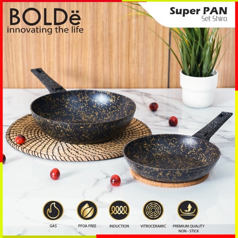 PANCI BOLDE SET SHIRO PAN 2 PCS PANCI BOLDE SET INDUKSI TEPLON TEFLON PENGGORENGAN DAPUR GRANITE GRA