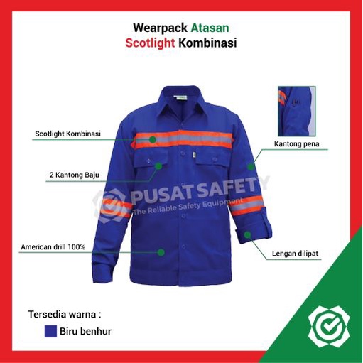 Baju Safety Lengan Panjang Wearpack Kemeja Proyek Scotlight Orange