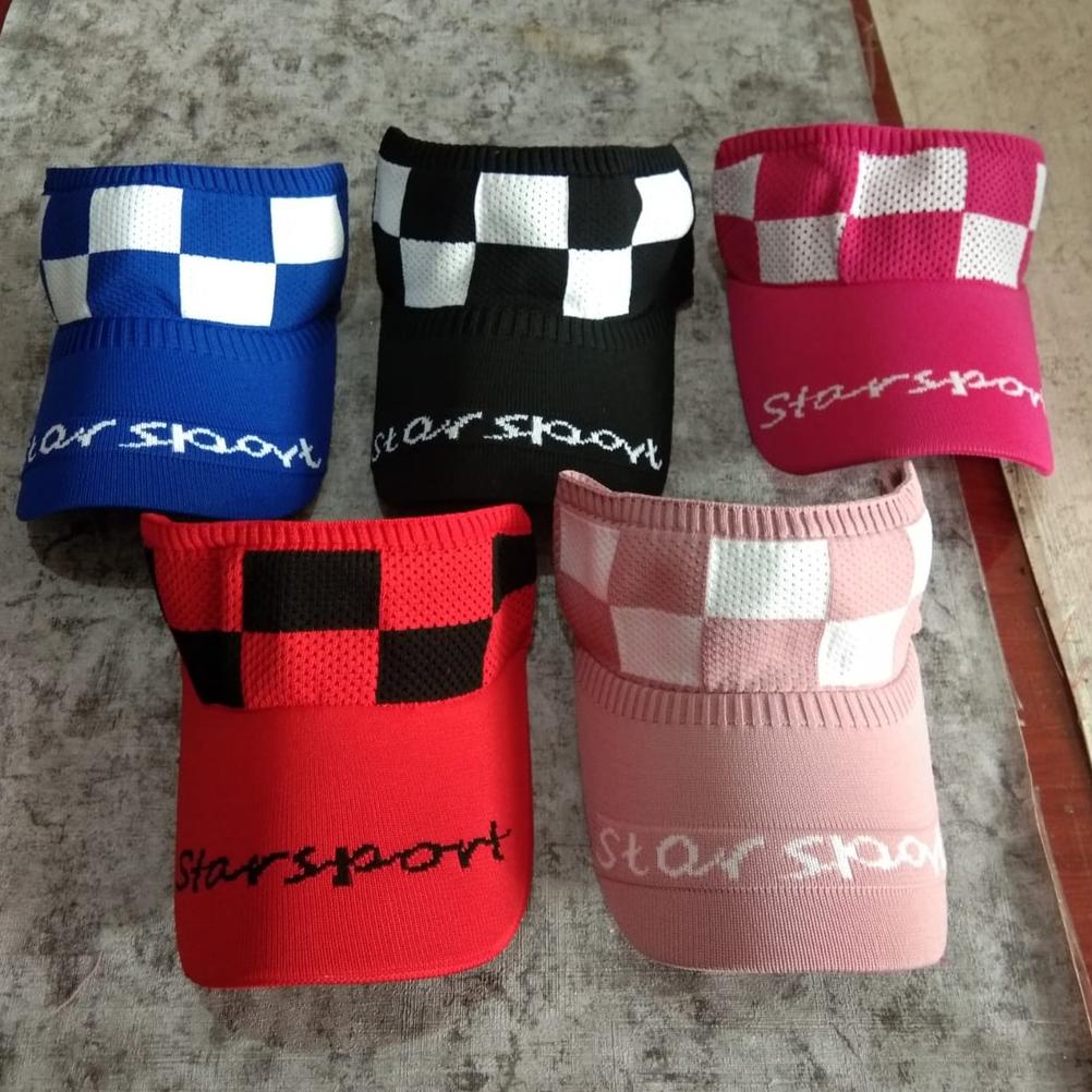 C7 Topi Jogging Merah Sepeda Zumba Senam Golf Sport Rajut Start Pantai Matahari Murah Hitam Putih