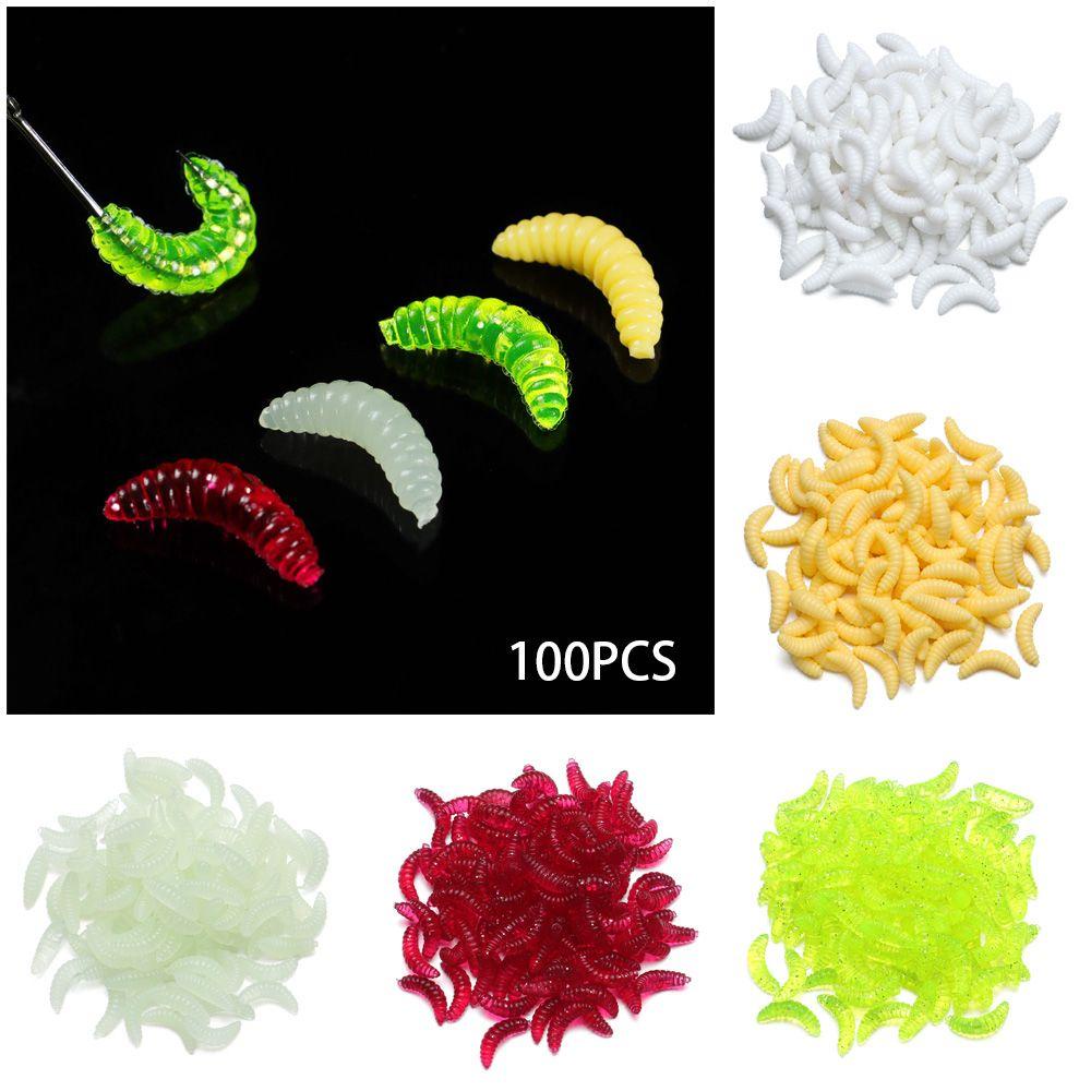 TOP 100pcs Worm Maggot Simulasi Lembut Jig Kepala Bau Cacing Umpan Maggot Gru