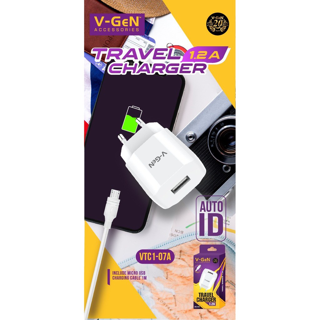 CHARGER V-GEN 1.2A VTC1-07A 1 PORT USB TRAVEL CHARGER ADAPTOR VGEN