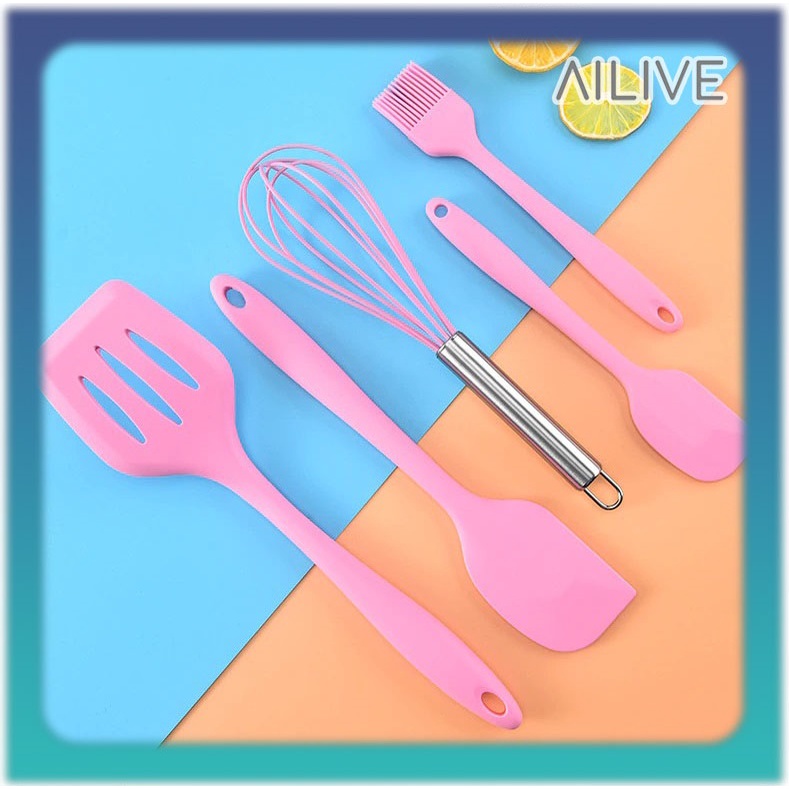 Spatula Set Silikon Tahan Panas Isi 5 / Alat Masak 5In1 Sutil Scrap Kocokan Silicone