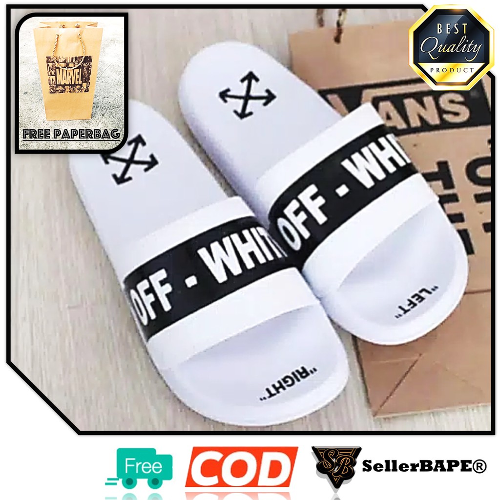 Sandal Selop Jepit Distro Vans Off White Pria Wanita Sendal Slop Termurah Casual Putih + Paper Bag