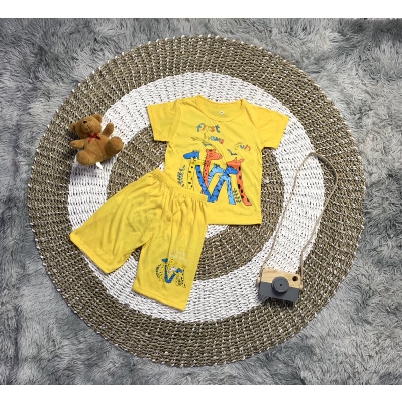 BAJU SETELAN PENDEK ANAK LAKI-LAKI / KAOS ANAK UNISEX JERAPAH HAVE FUN HAVE 0 BULAN - 7 TAHUN