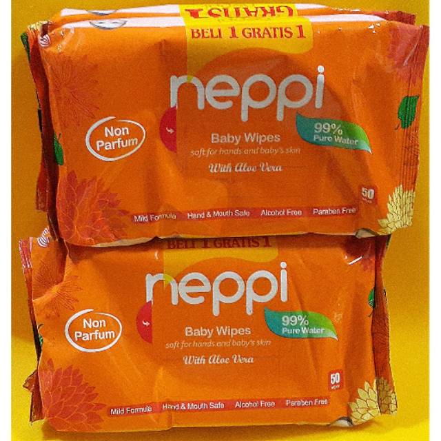 BELI 1 GRATIS 1!! Neppi baby wipes with aloe vera 50 sheets