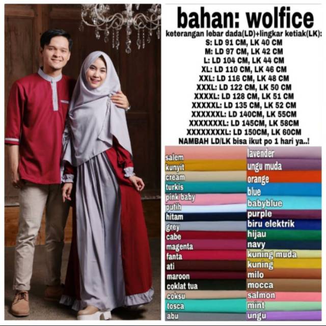 Couple annisa gamis syari sarimbit suami istri jumbo Bigsize ld 150