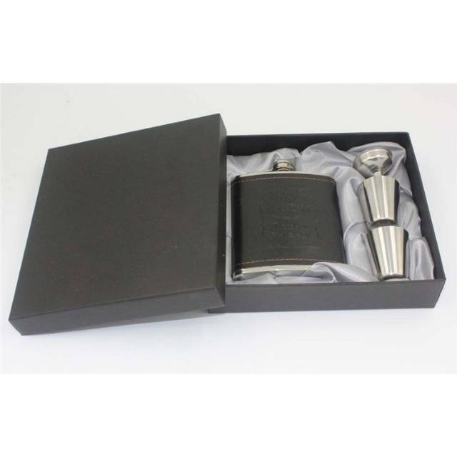 Botol Hip Flask Stainless Steel Leather dengan Shot Glass 7Oz