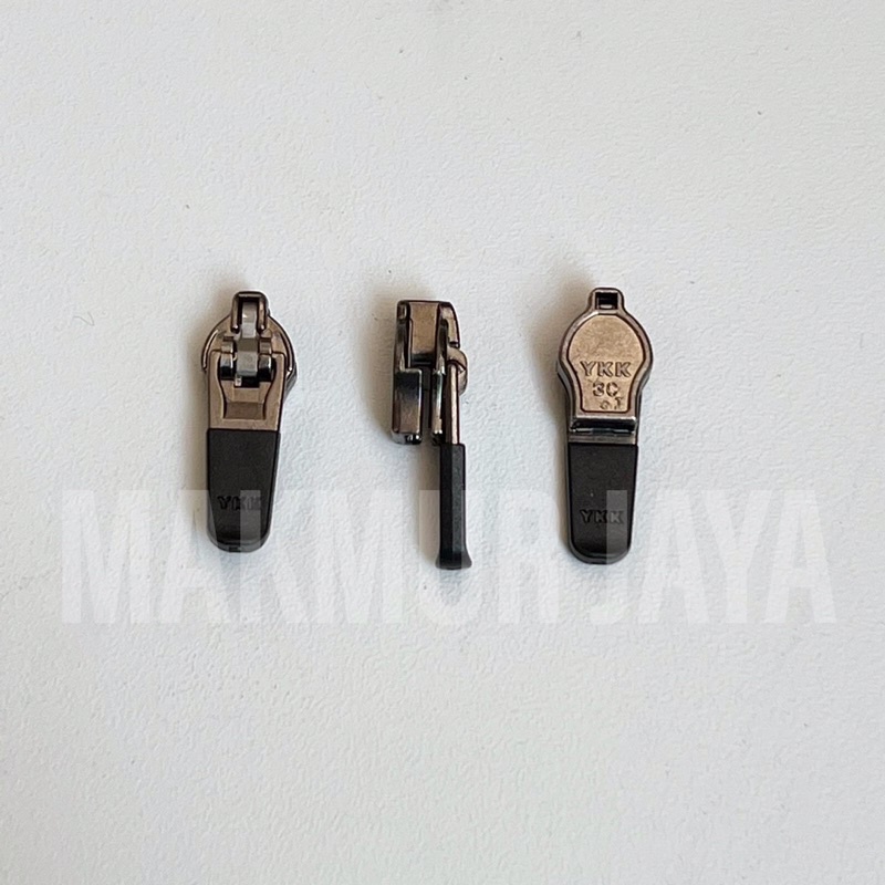 Kepala Resleting YKK Untuk Jersey No 3 Terbalik Black Silver Puller Black Rubber