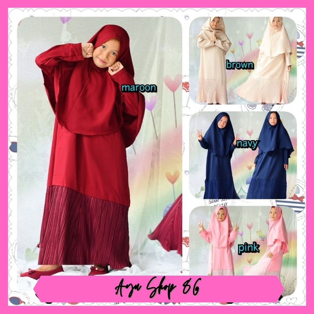 Gamis Anak Syari Combi Plisket Mikayla Kid Pakaian Muslim Anak Perempuan Usia 7 8 9 Tahun Pesta Leba
