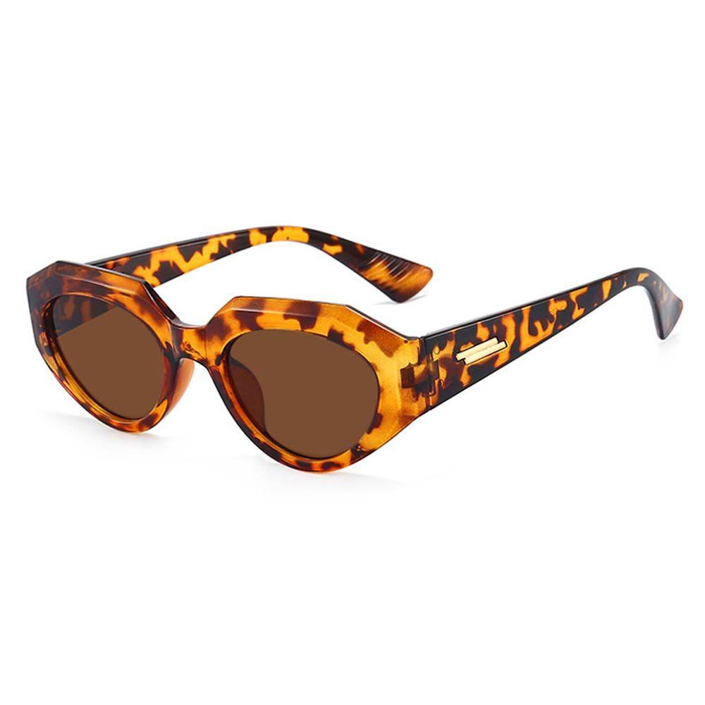 Mxbeauty Kacamata Hitam Wanita Metal Sign Hijau Anti UV Motif Leopard Bingkai Kecil Hitam Poligon Sunglasses