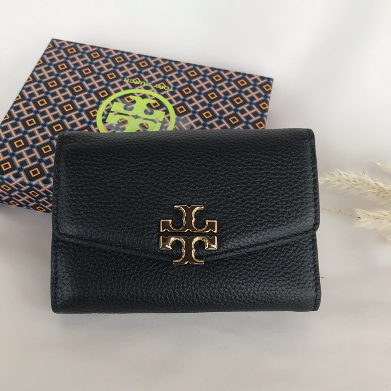 TB Kira Mixed-Materials Medium Flap Wallet Black