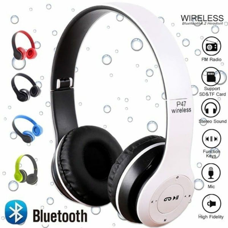 P47 Headphone Bluetooth HIFI BASS wireless stereo music telfon gaming headset bando mic