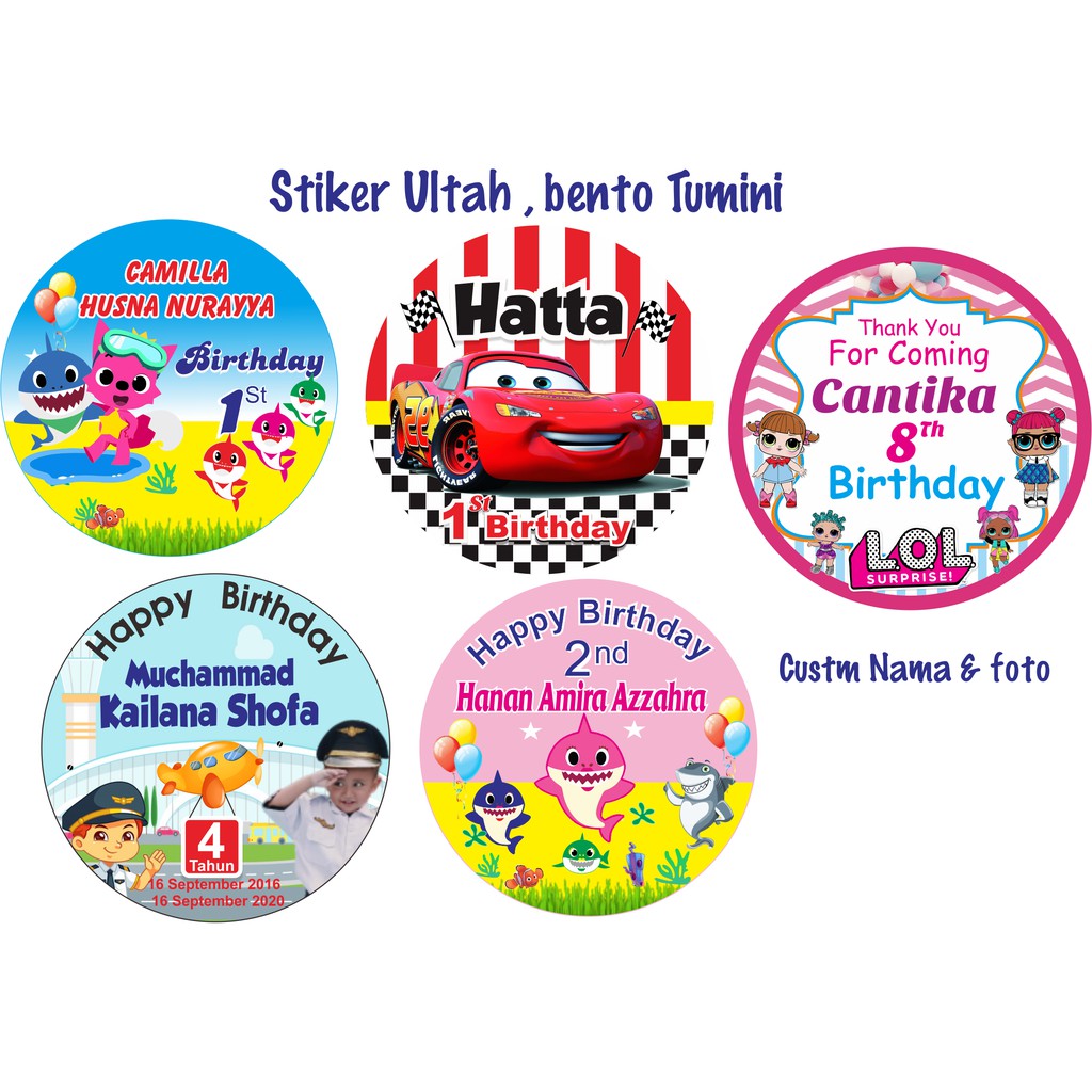 

souvenir ulang tahun anak stiker custom label bento little pony frozen unicorn spiderman tumini