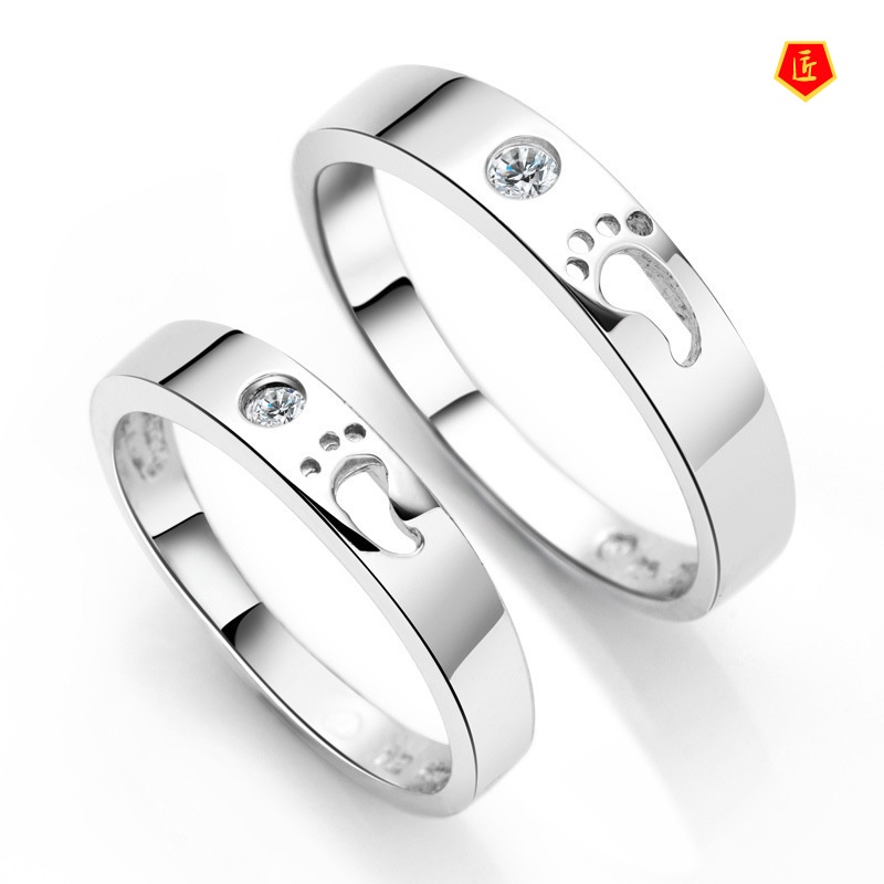 [Ready Stock]Silver Korean Style Creative Simple Footprints Couple Rings