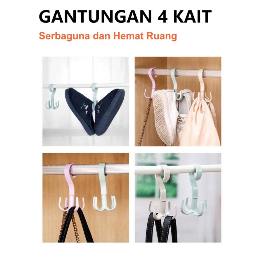 Gantungan 4 Kait 360° Putar / Gantungan 4 Kait Rotate 360° Serba Guna White_Cell