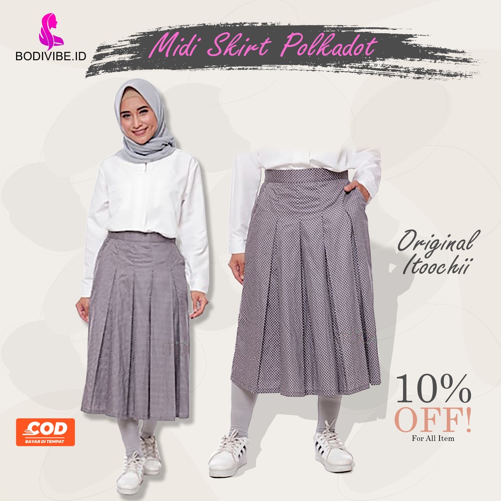 Rok Wanita Midi Skrit Polkadot Korea Style Wanita Premium