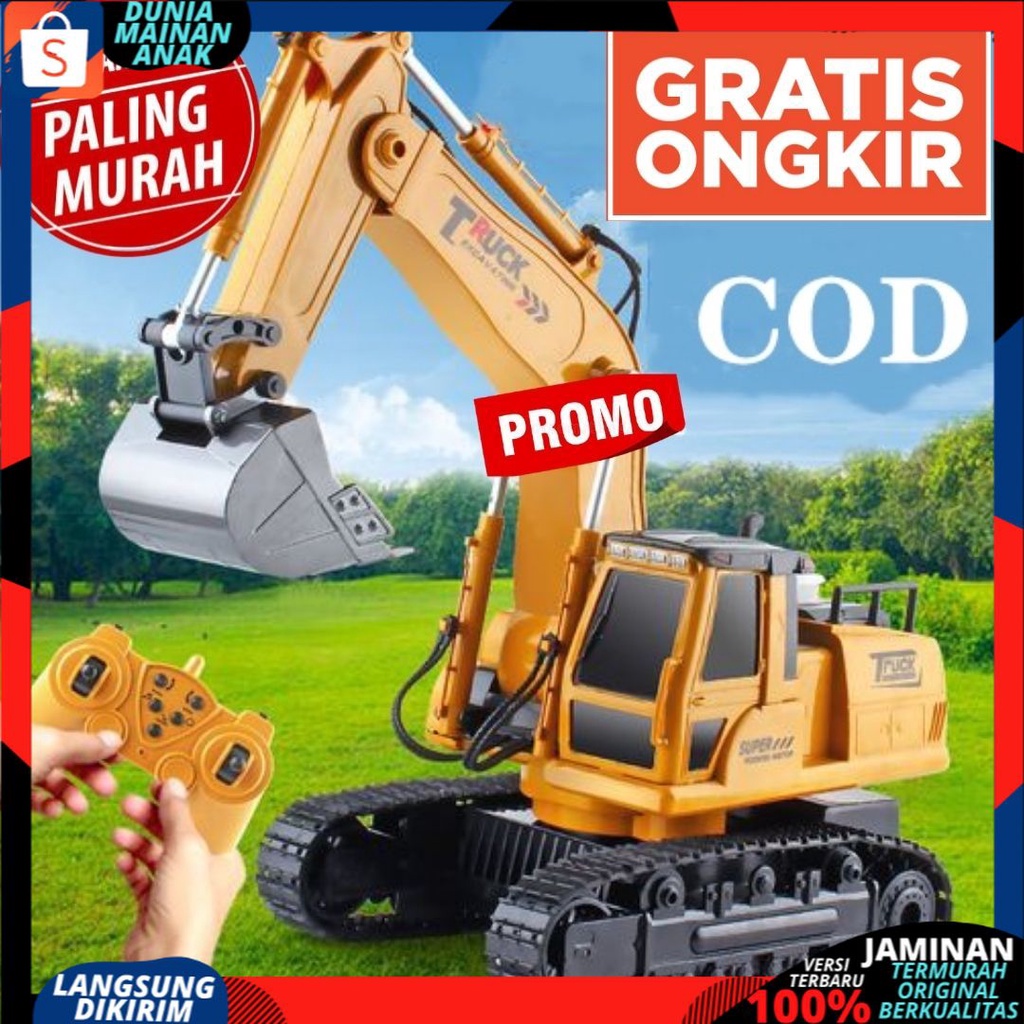 RC Truck Excavator Construction Mainan Mobil Beko Remote Control Baterai Cas Hadiah Ulang Tahun Anak